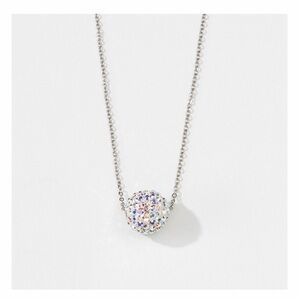 Silver Necklace with Pave Ball Crystal Pendant